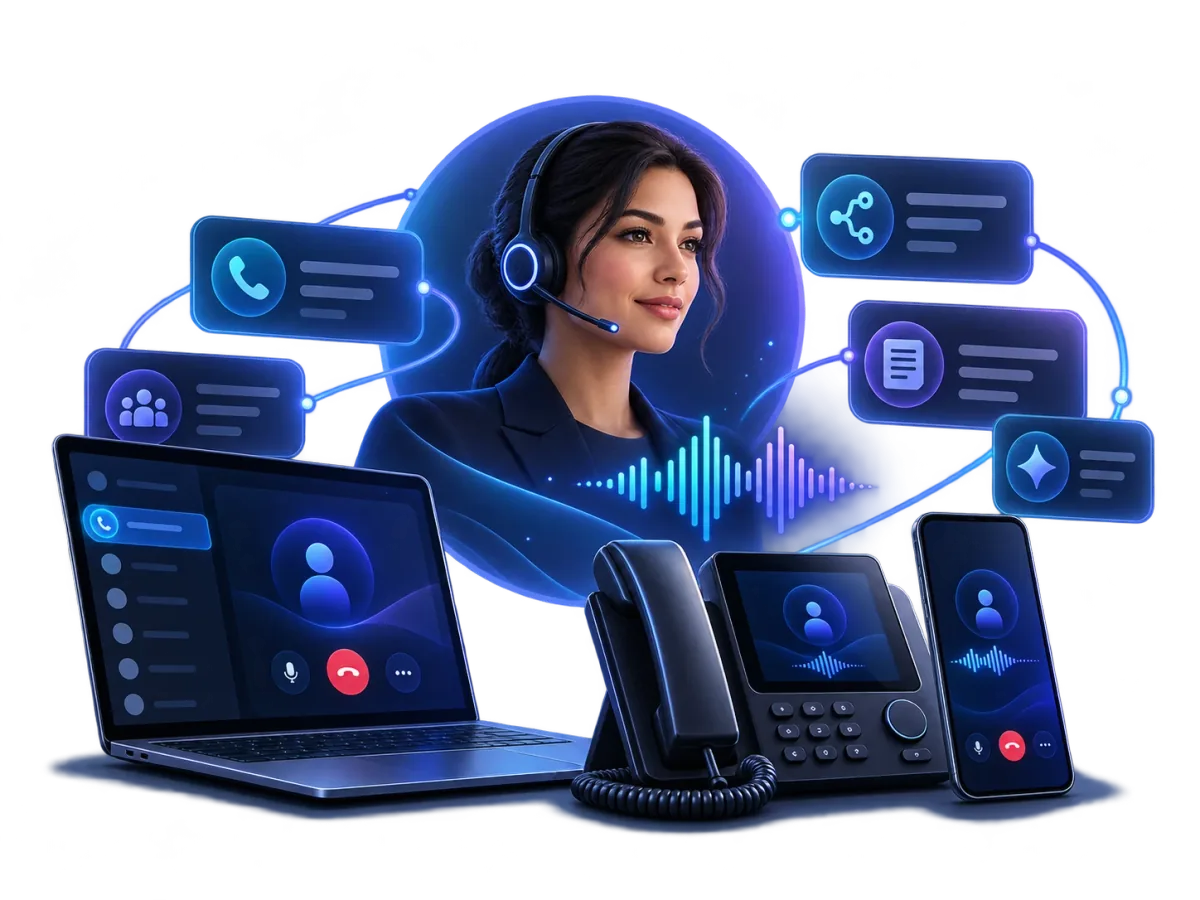 AI voice agent handling a business call with automated call workflows.